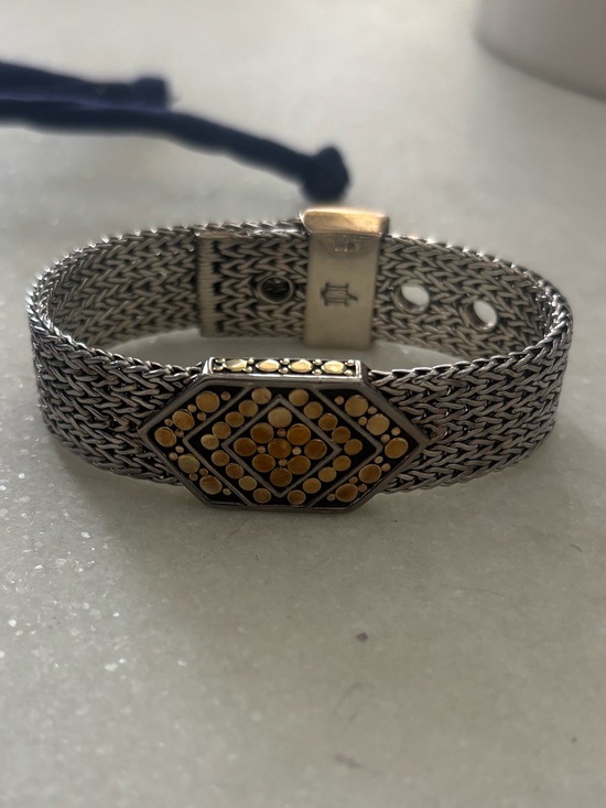 John Hardy Jewelry - John Hardy 925 Sterling Silver 18K Gold Dot Wide Mesh Woven Bracelet 7.5” 50.63g